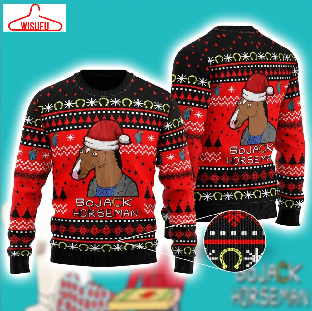 Bojack Horseman Ugly Knitted Christmas Sweatshirt, Bojack Horseman Xmas Sweater, Christmas Sweater, Ugly Christmas Sweater