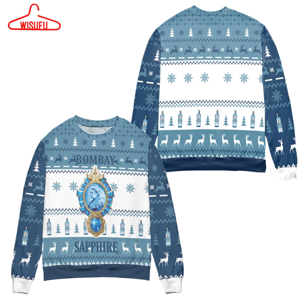 Bombay Sapphire Whisky Pine Tree Blue Ugly Christmas Sweater