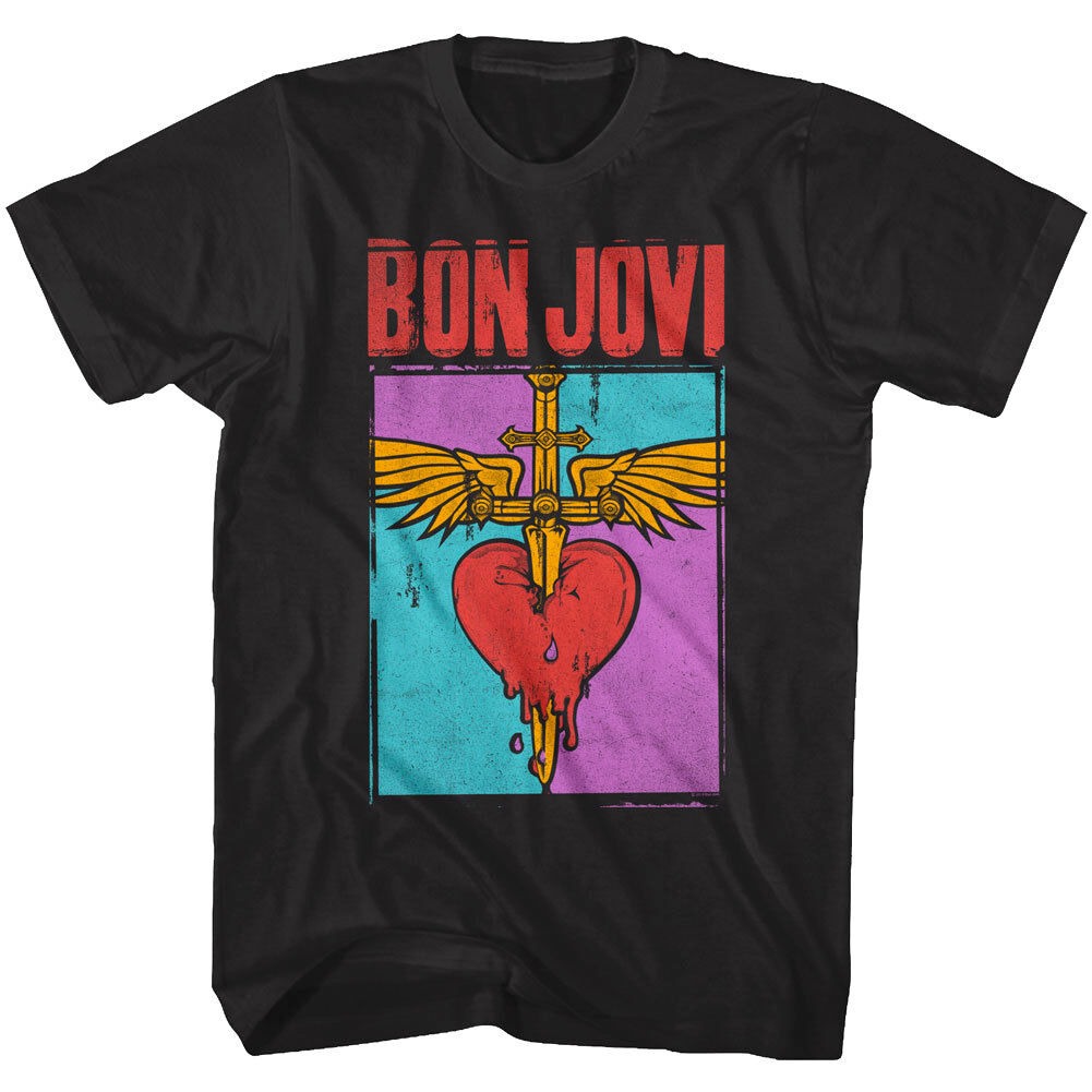 Bon Jovi You Give Love a Bad Name Men's T Shirt Heart Daggar Rock Album Cover