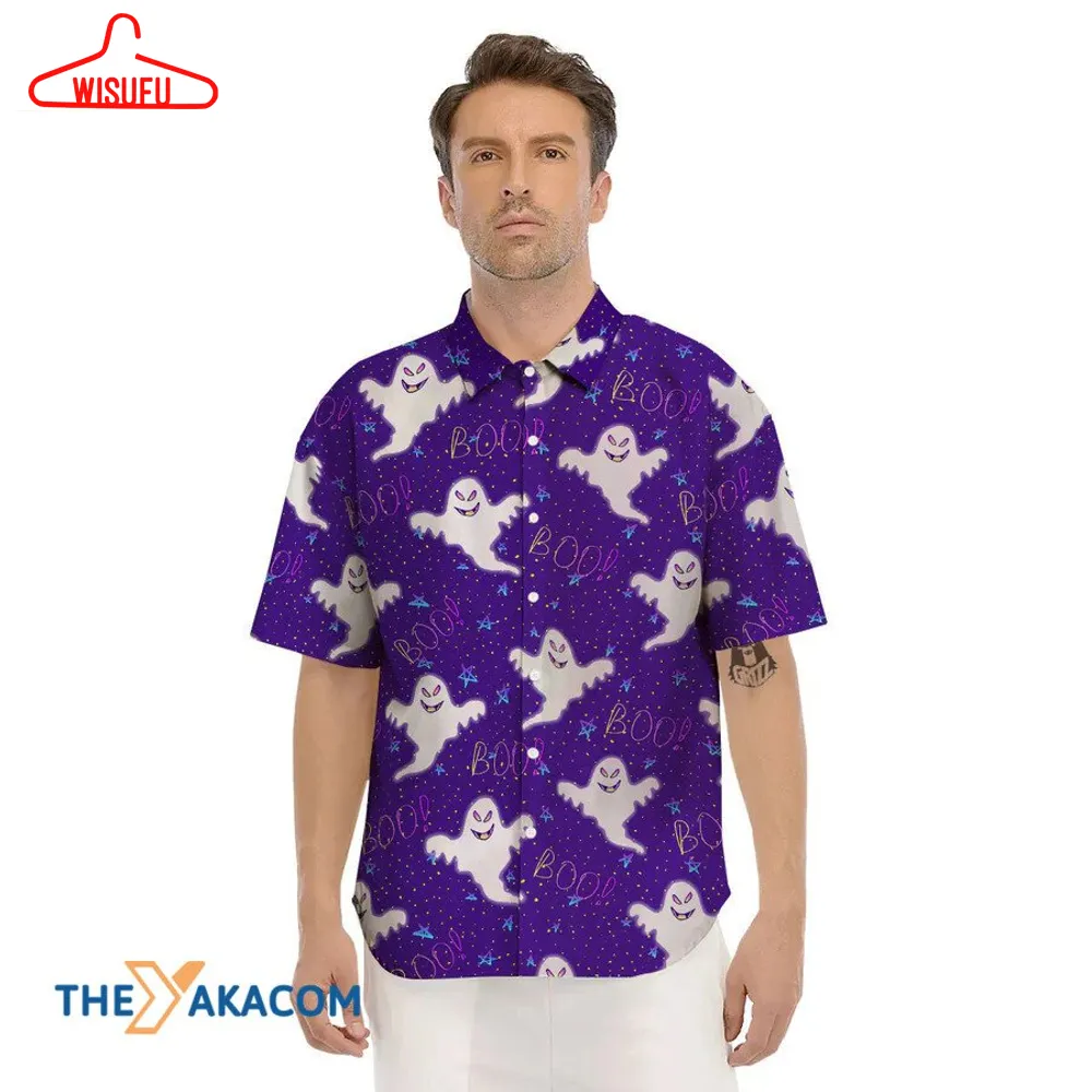 Boo Ghost Happy With Star Halloween Hawaiian Shirt, New Fashion Gifts