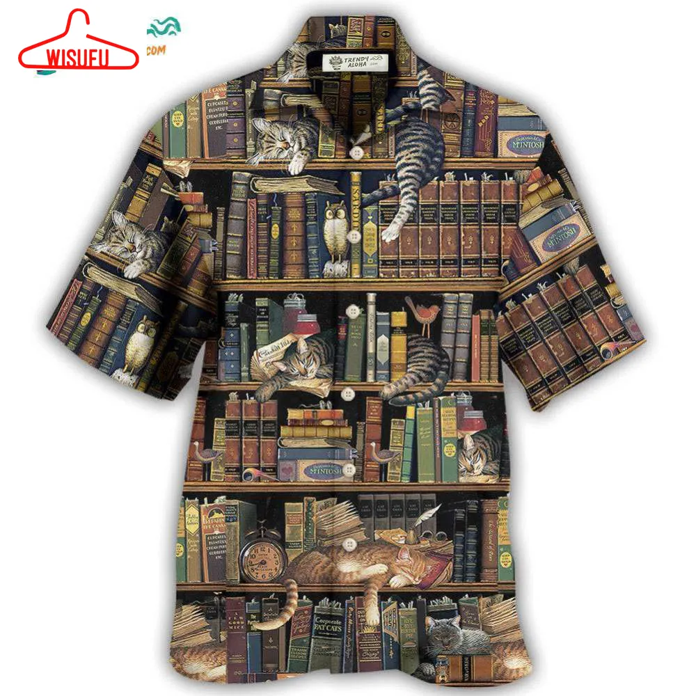 Book And Cat V-intage Hawaiian Shirt- Wisufu Aloha