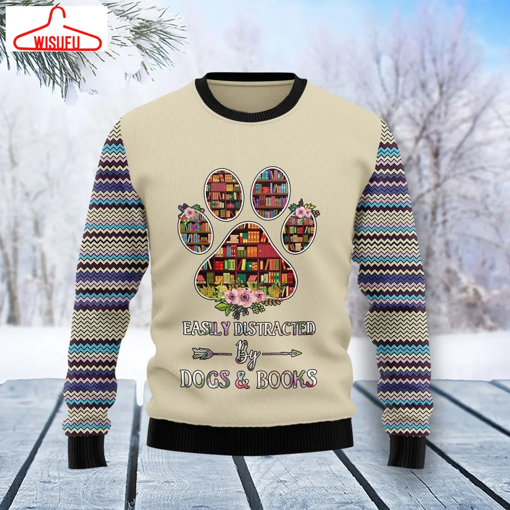 Book And Dogs Ugly Christmas Sweater - For Men & Women - Adult - New Winter Fashion Shirt Gift For Family