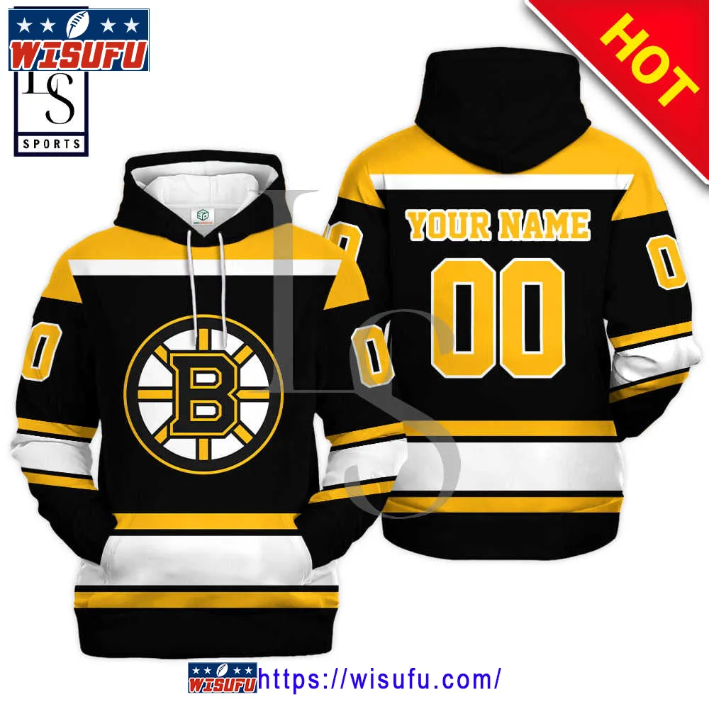 Boston Bruins NH.L Logo Custom Name Hoodie