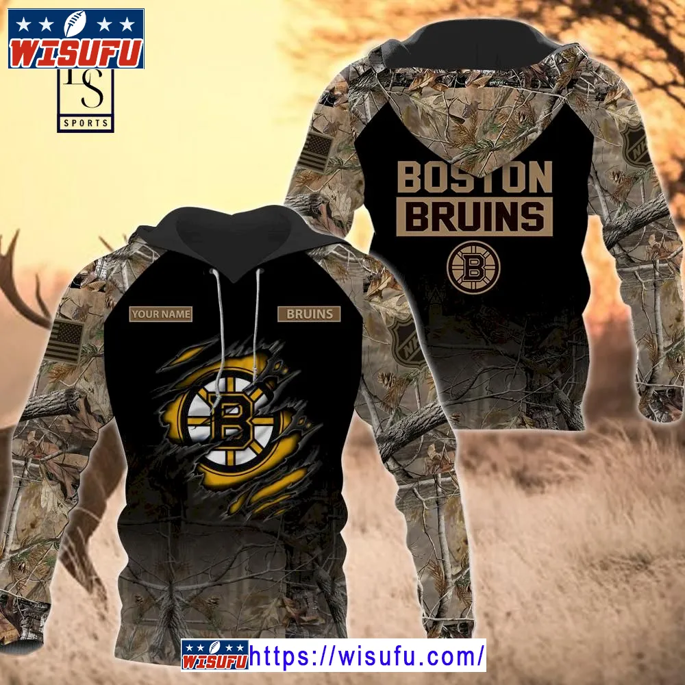 Boston Bruins Personalized Hunting Camo Hoodie 3d