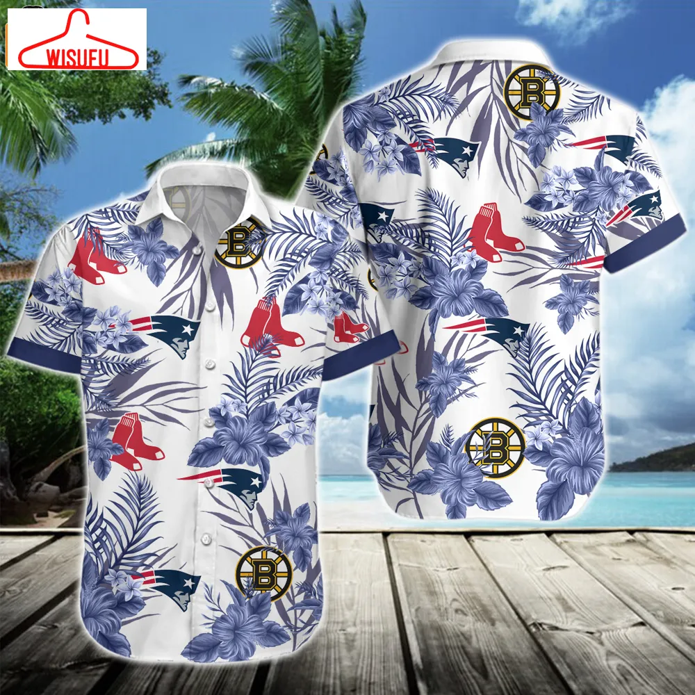 Boston Patriots Red Sox Bruins Light Blue Hawaiian Shirt, New Fashion Gifts