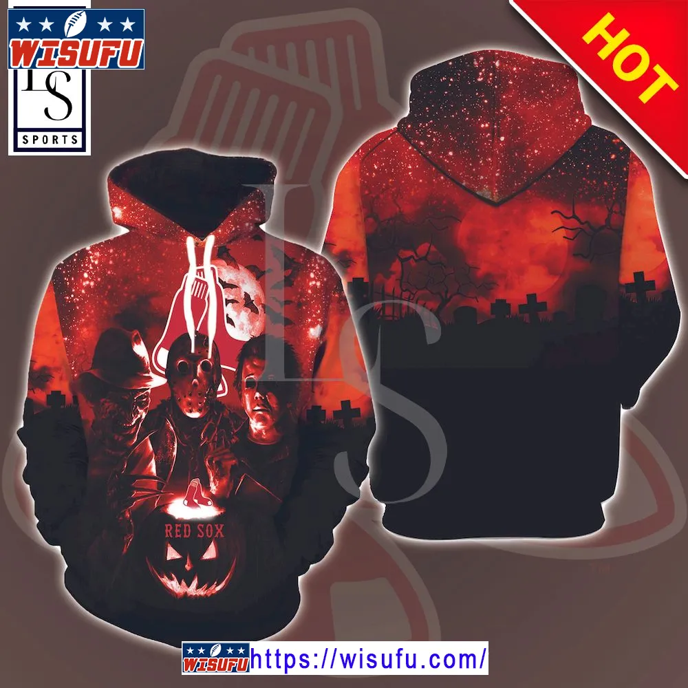 Boston Red Sox Michael Myers Jason Voorhees Freddy Krueger In Halloween Galaxy Night Hoodie 3d