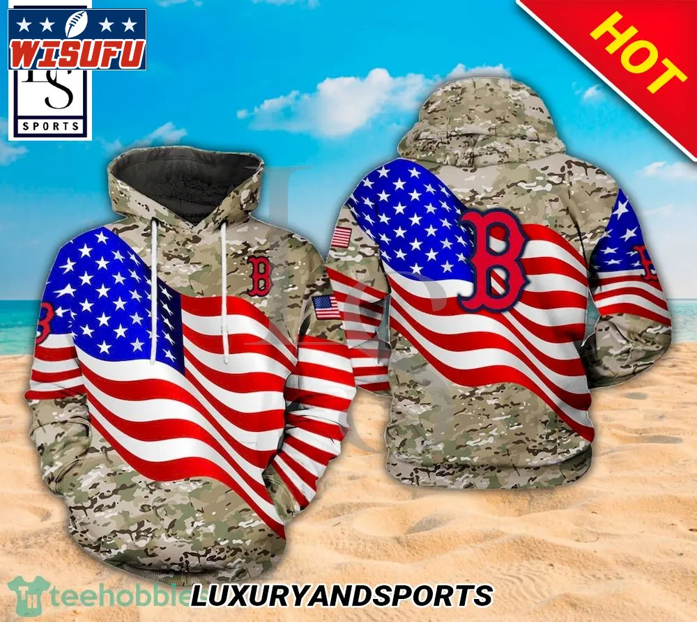 Boston Red Sox ML.B America Flag Camo Veteran Pattern Full Print 3d Hoodie