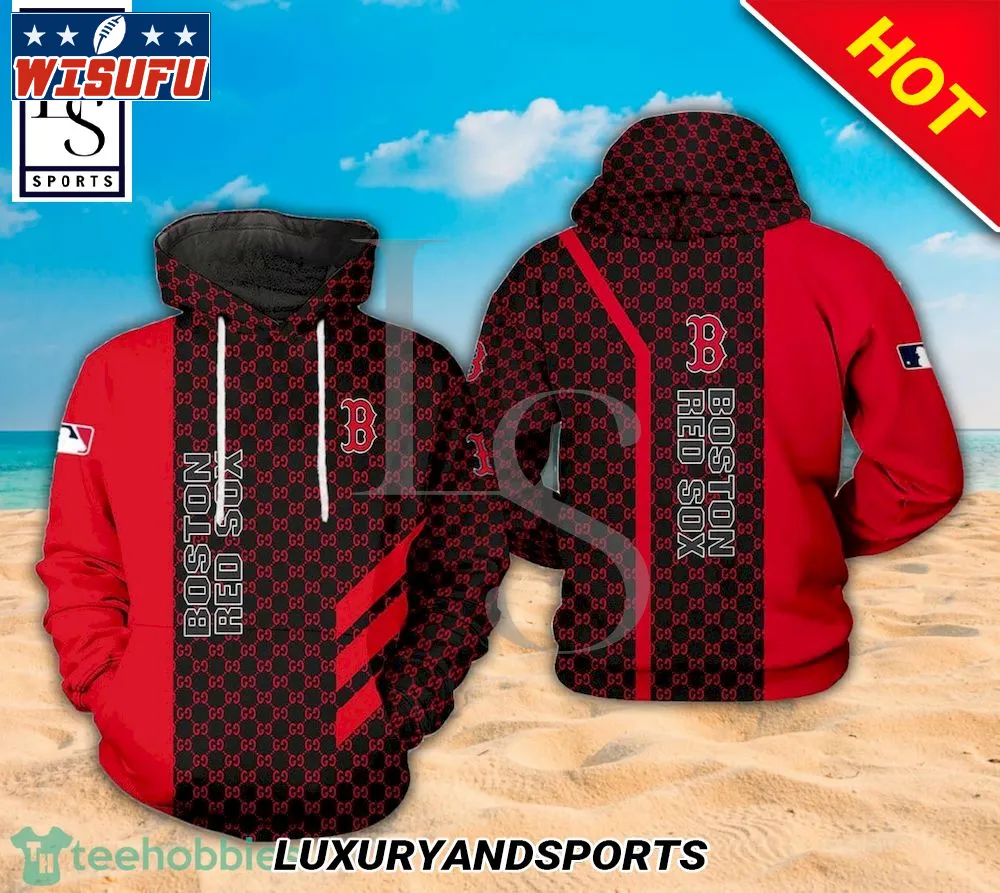 Boston Red Sox ML.B Logo And Net Pattern All Over Print 3d Hoodie