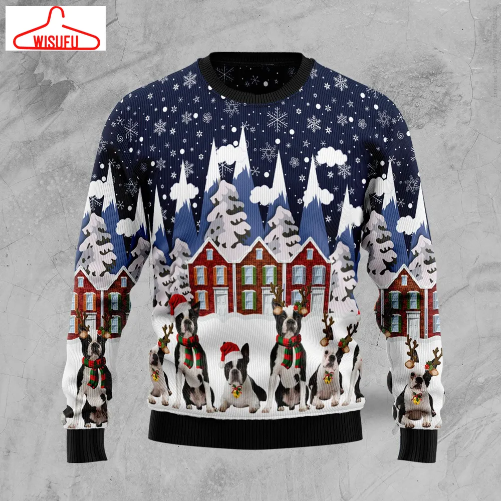 Boston Terrier Family Ugly Christmas Sweater - For Men & Women - Adult - New Winter Fashion Shirt Gift For Family