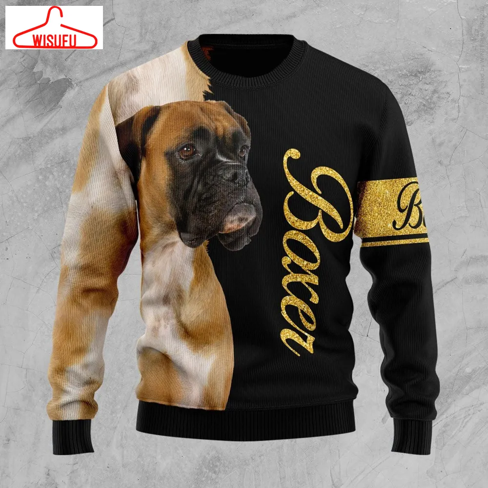 Boxer Half Cool Ugly Christmas Sweater - For Men & Women - Adult - New Winter Fashion Shirt Gift For Family