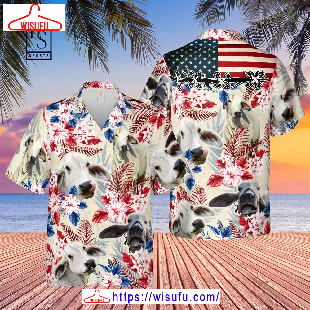 Brahman Cattle American Flag Hawaiian Shirt, New Fashion Gifts