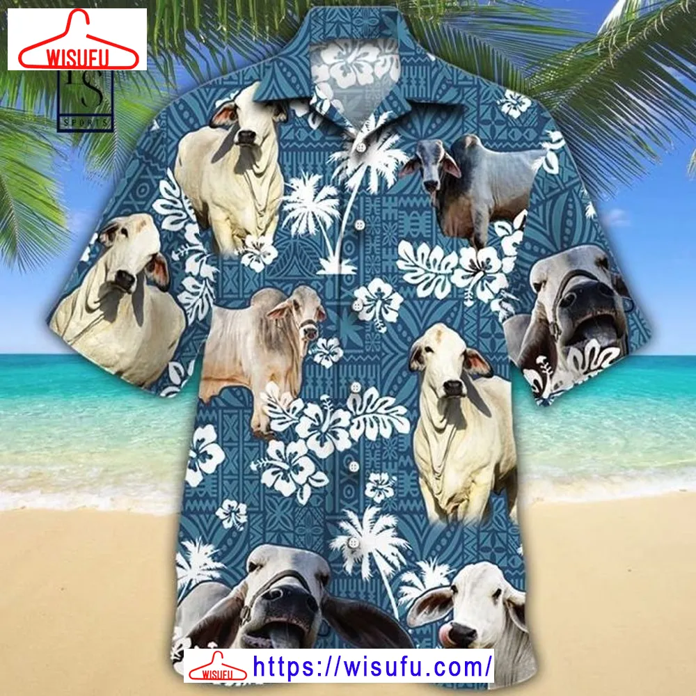 Brahman Cattle Blue Tribal Hawaiian Shirt, New Fashion Gifts