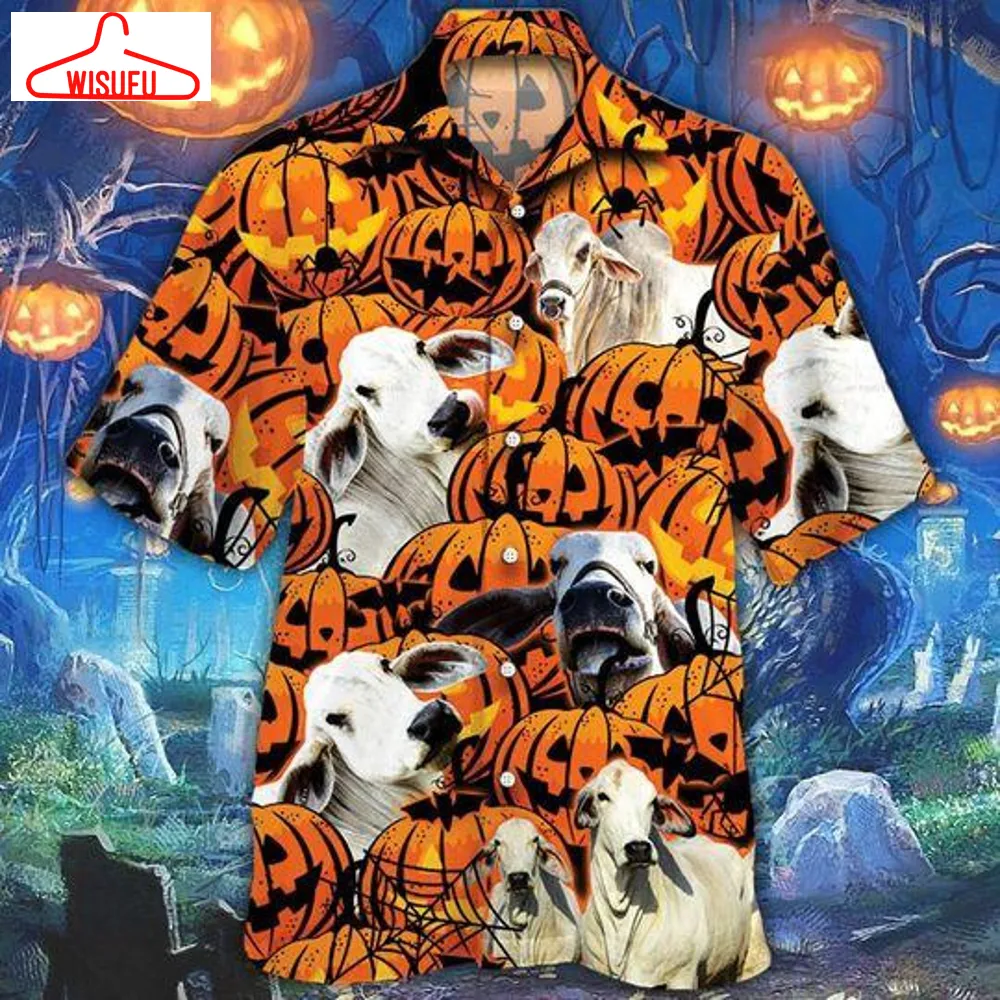 Brahman Cattle Halloween Pumpkin Hawaiian Shirt