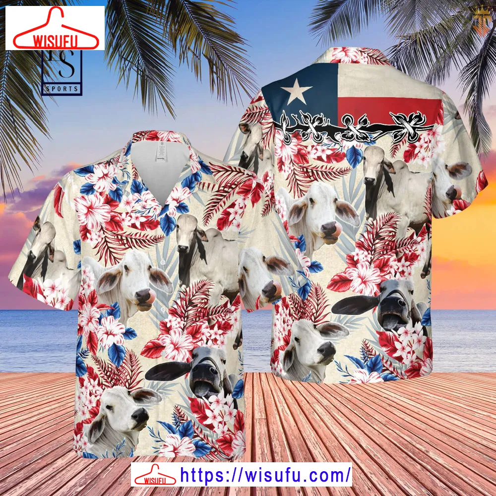 Brahman Cattle Texas Flag Hawaiian Shirt, New Fashion Gifts