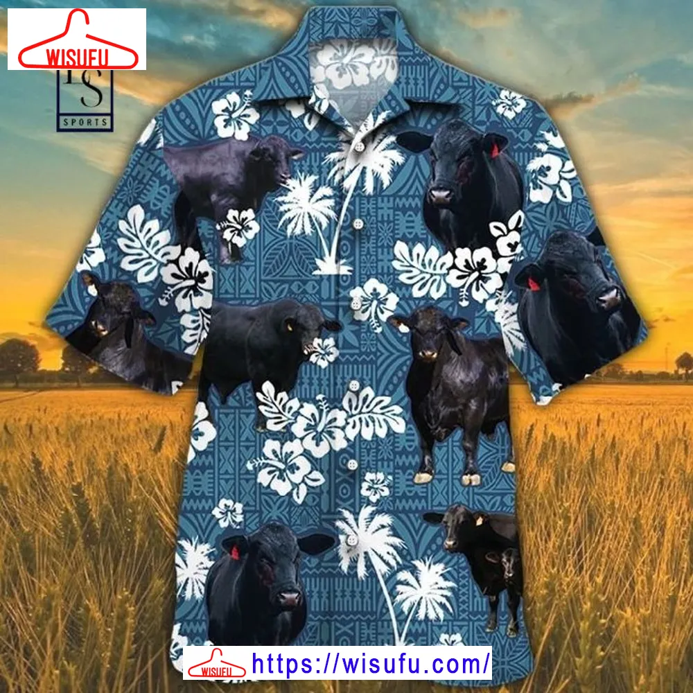 Brangus Cattle Blue Tribal Pattern Hawaiian Shirt, New Fashion Gifts