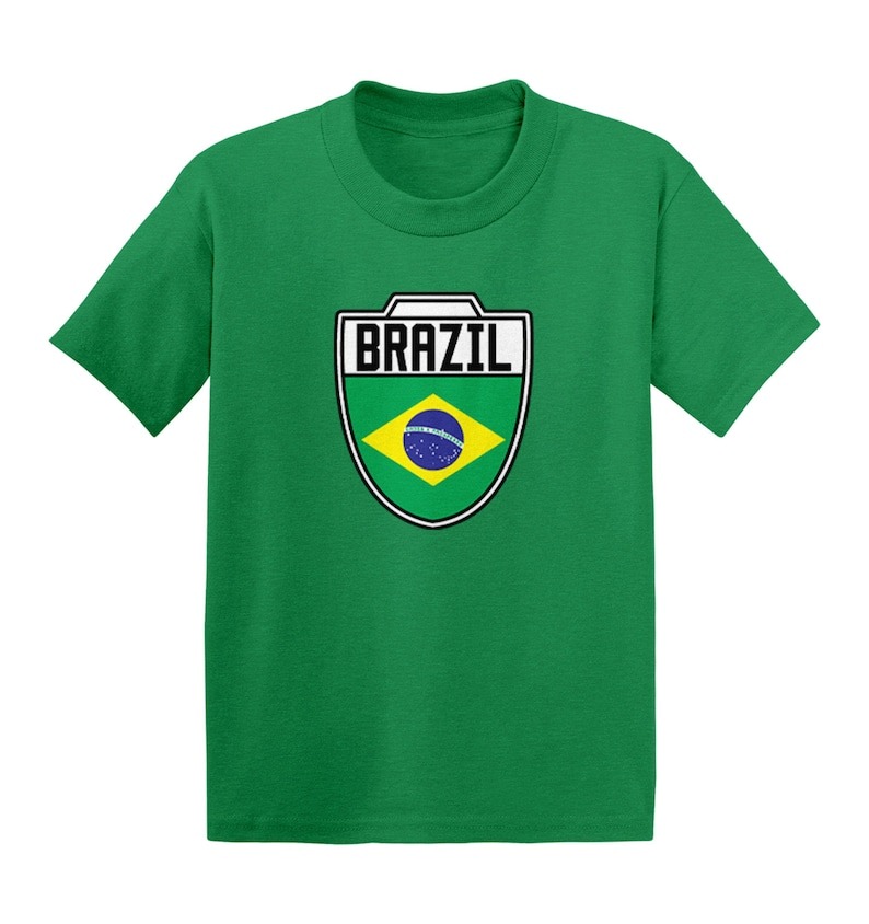 Brazil Soccer Crest Kid's T-Shirt - Country Pride Proud Heritage Nationality Compete World Competition Represent Futbol Sports