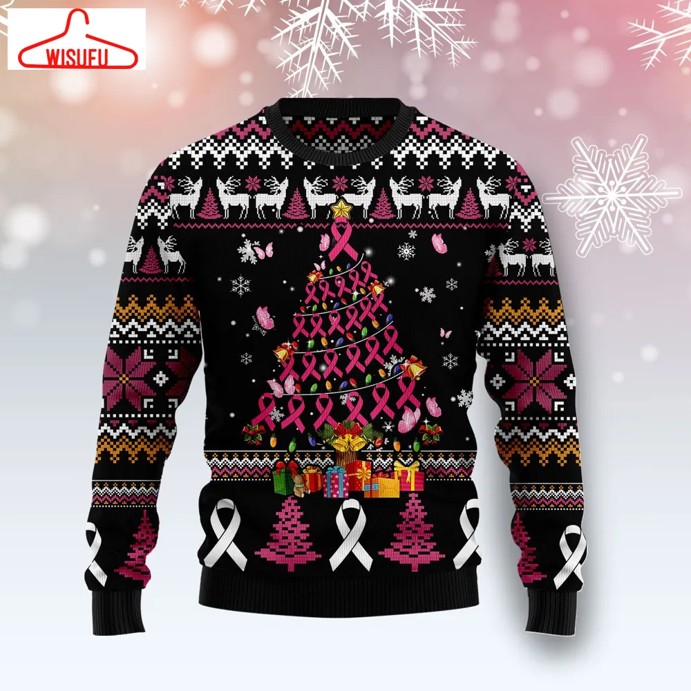 Breast Cancer Awareness Christmas Tree Ugly Christmas Sweater - For Men & Women - Adult - New Winter Fashion Shirt Gift For Family