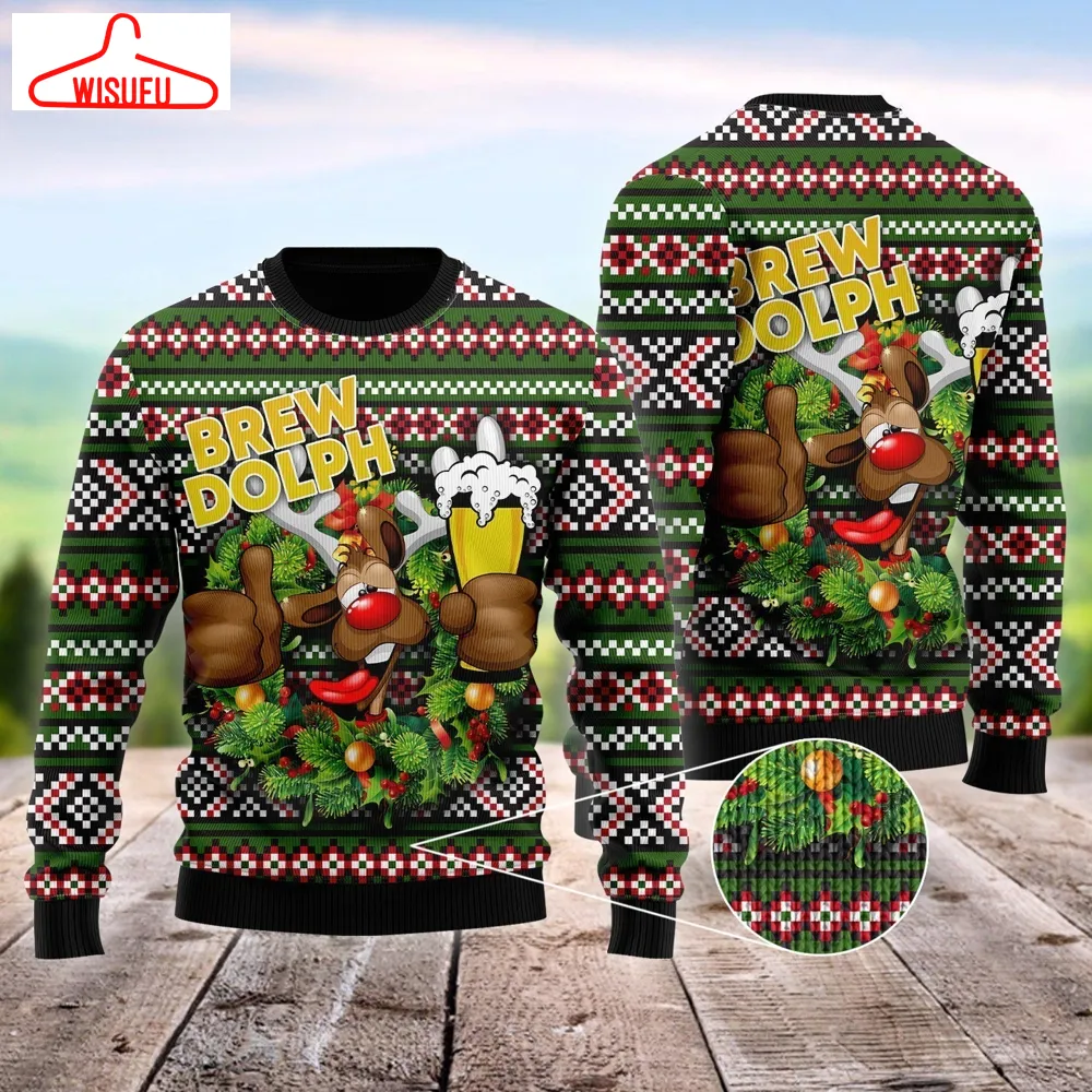 Brewdolph Reindeer Christmas Ugly Christmas Sweater - For Men & Women - New Winter Fashion Shirt Gift For Family