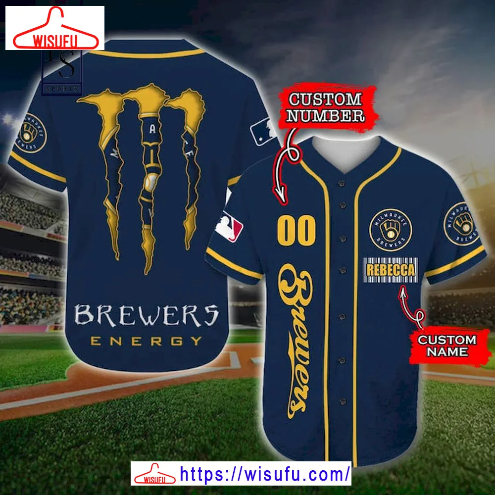 Brewers Energy M-lb Custom Name Baseball Jersey, New Fashion Gifts