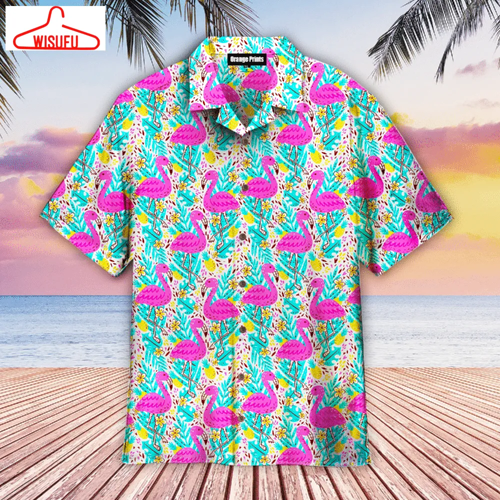 Bright Summer Pattern With Flamingo Hawaiian Shirt