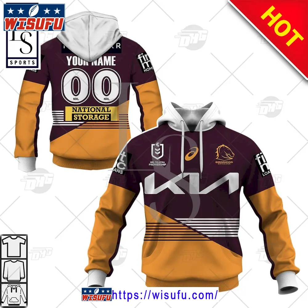 Brisbane Broncos Nrl Personalised Home Jersey Hoodie