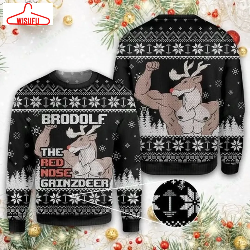 Brodolf The Red Nose Gainzdeer Ugly Christmas Sweater - For Men & Women - New Winter Fashion Shirt Gift For Family