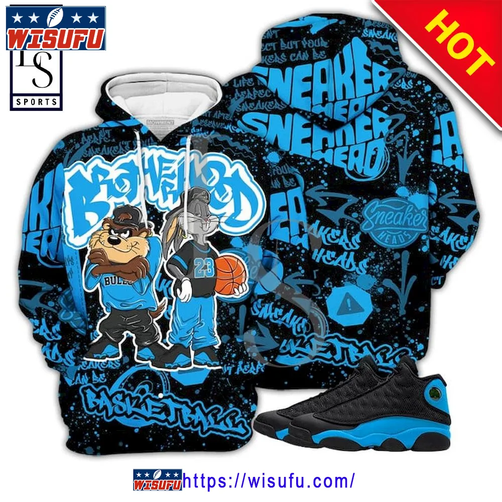 Brotherhood Bunny Tazmanian Sneaker Match Black University Blue 3d Hoodie