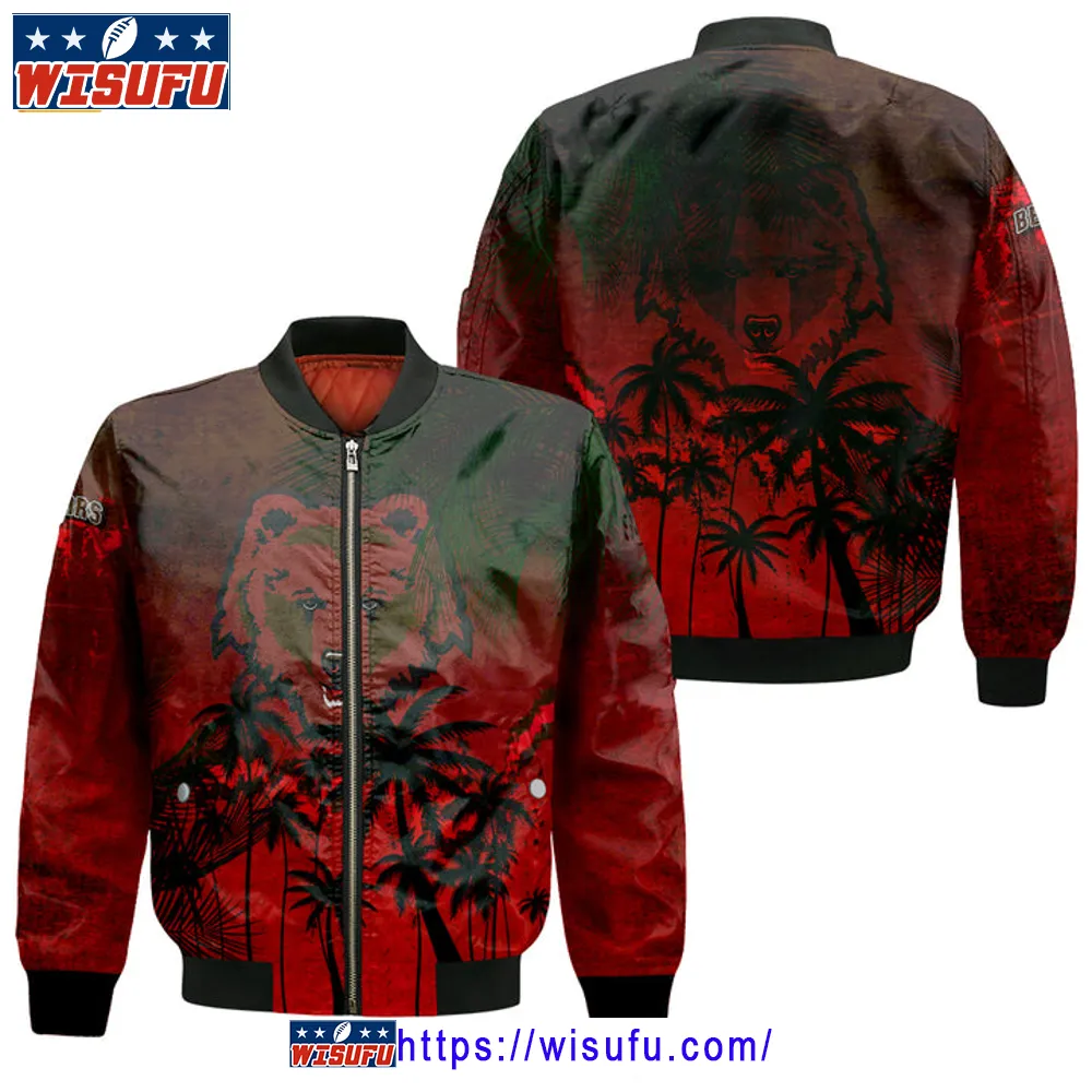 Brown Bears Coconut Tree Tropical Grunge Bomber Jacket