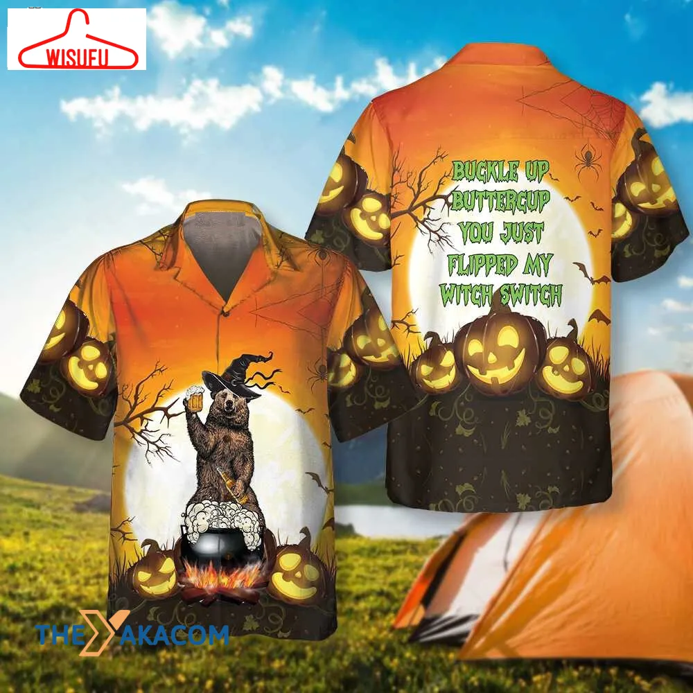 Buckle Up Buttercup You Just Flipped My Witch Switch Halloween Pattern Hawaiian Shirt, New Fashion Gifts