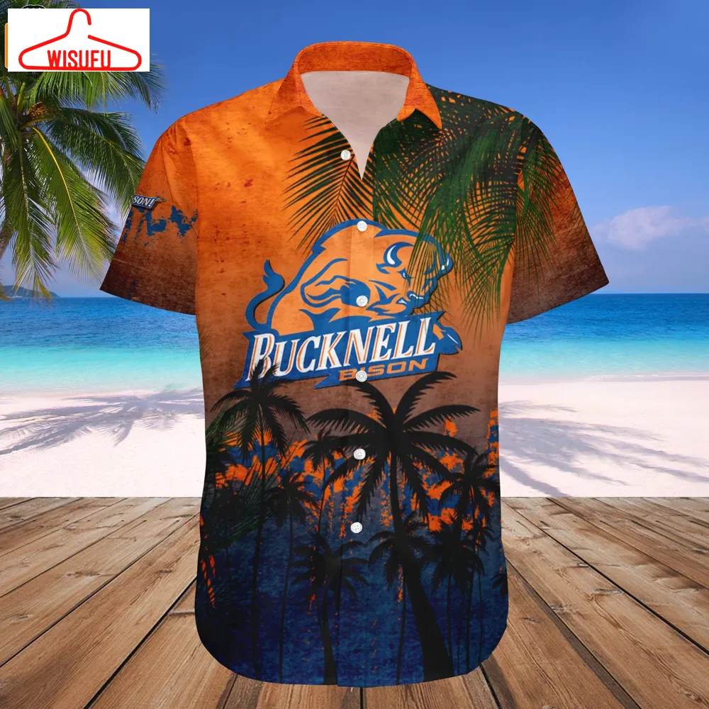 Bucknell Bison Coconut Tree Tropical Grunge Hawaiian Shirt, New Fashion Gifts