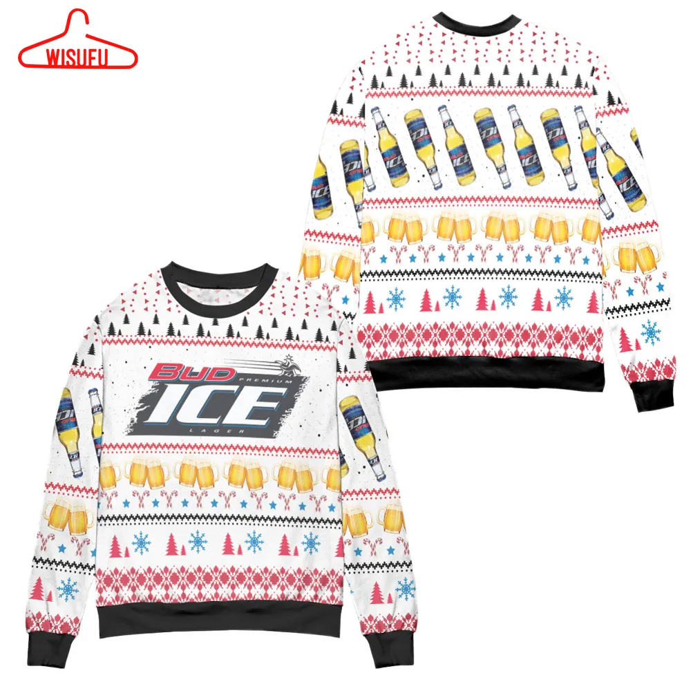 Bud Ice Snowflake And Pine Tree Pattern Ugly Christmas Sweater