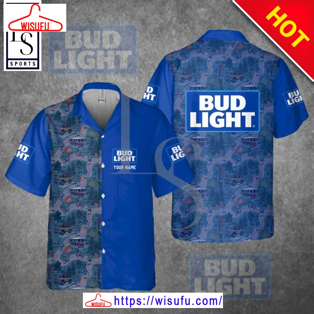 Bud Light Custom Name Camping Hawaiian Shirt, New Fashion Gifts