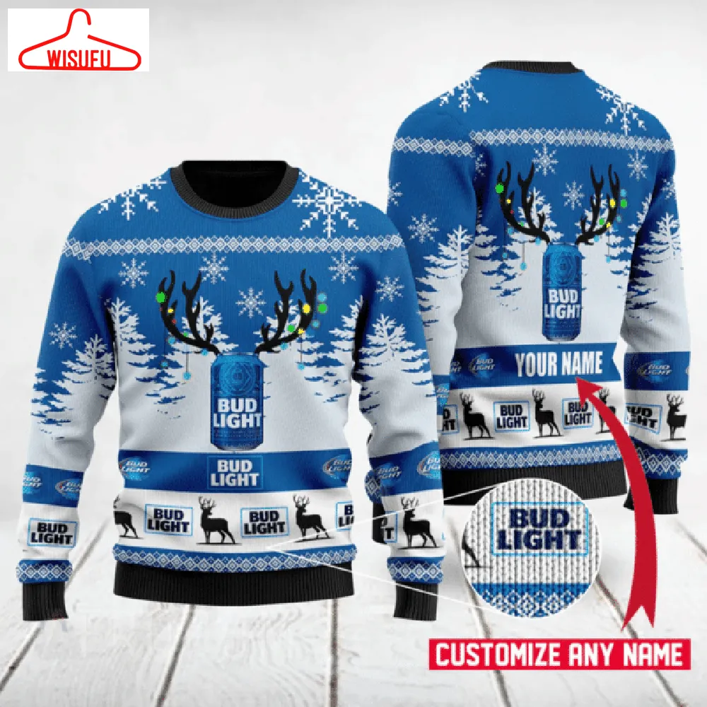 Bud Light Custom Name Ugly Sweater Gifts, Bud Light Gift Fan Ugly Sweater