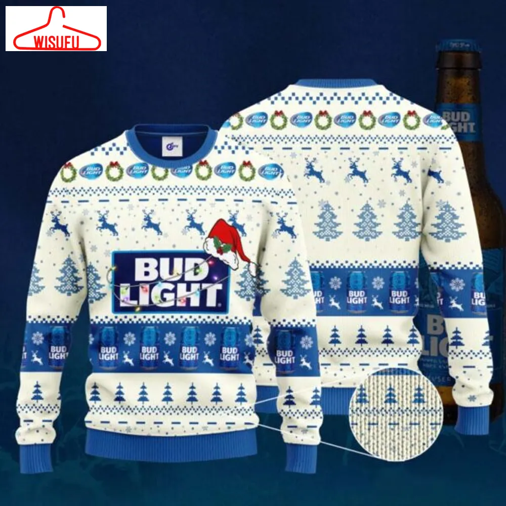 Bud Light Santa Hat Ugly Christmas Sweater