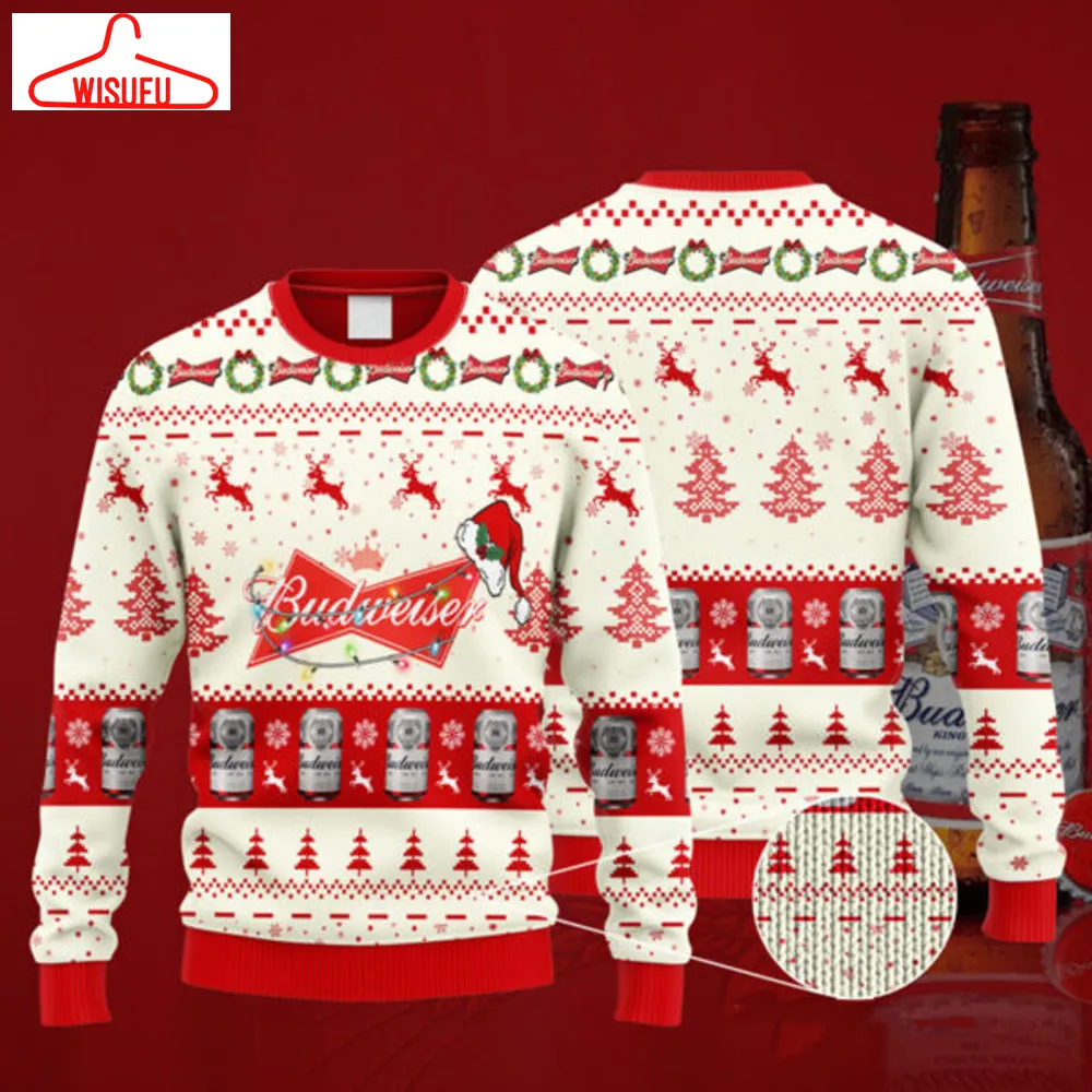 Budweiser Santa Hat Ugly Christmas Sweater