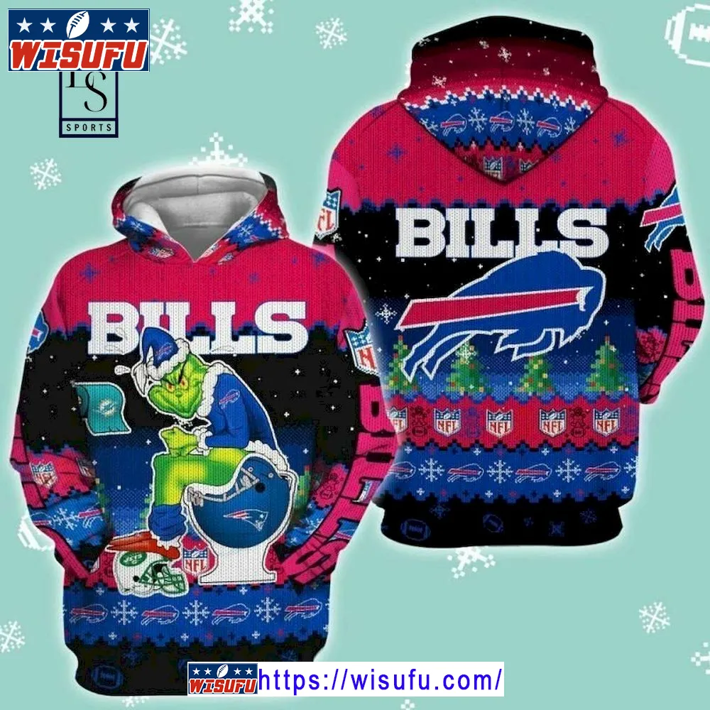 Buffalo Bills Grinch In Toilet Knitting Pattern Hoodie 3d