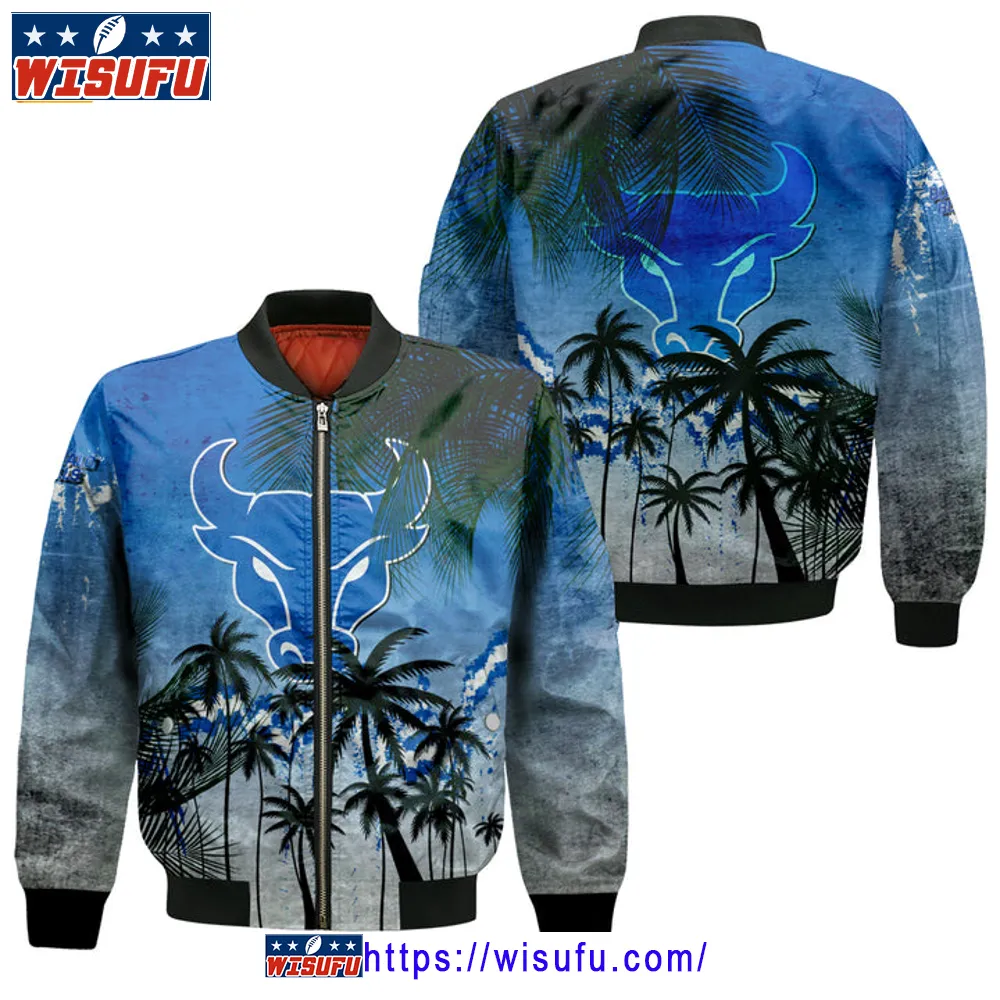 Buffalo Bulls Coconut Tree Tropical Grunge Bomber Jacket