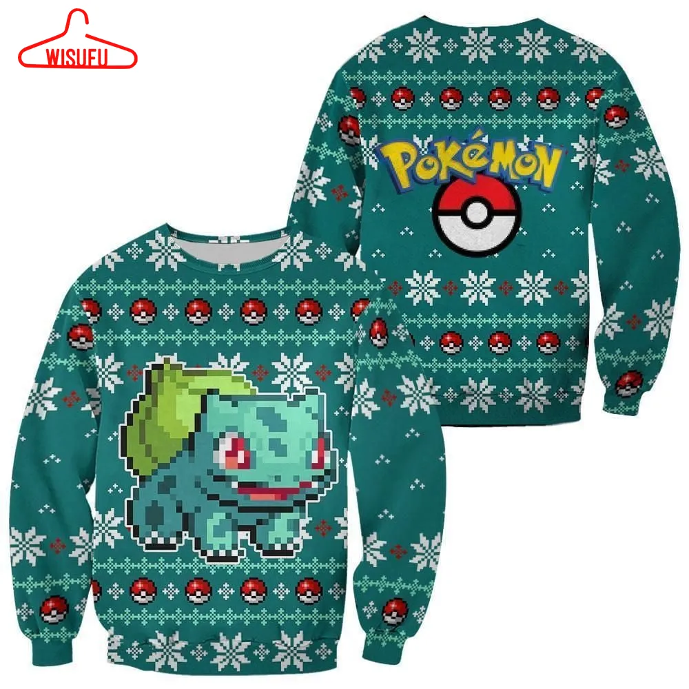 Bulbasaur Ugly Christmas Sweater Custom Xmas Gift, Anime Ugly Christmas Sweater Gift For Family