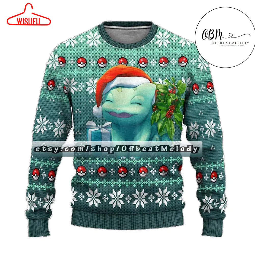 Bulbasaur Ugly Christmas Sweater, Bulbasaur Ugly Sweater All Over Print, 2024 Christmas Ugly Sweater 3d Hoodie Sweatshirt