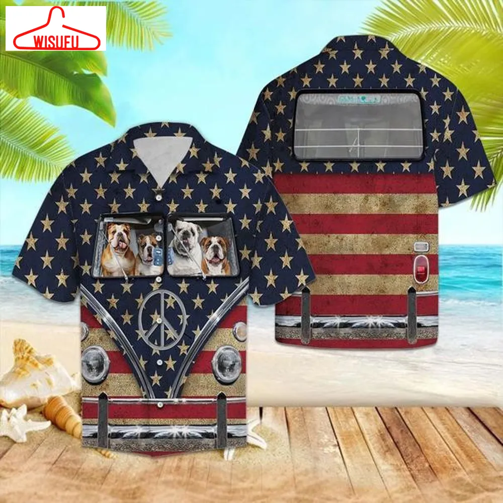 Bulldog Flag Hippie Bus Hawaiian Shirt