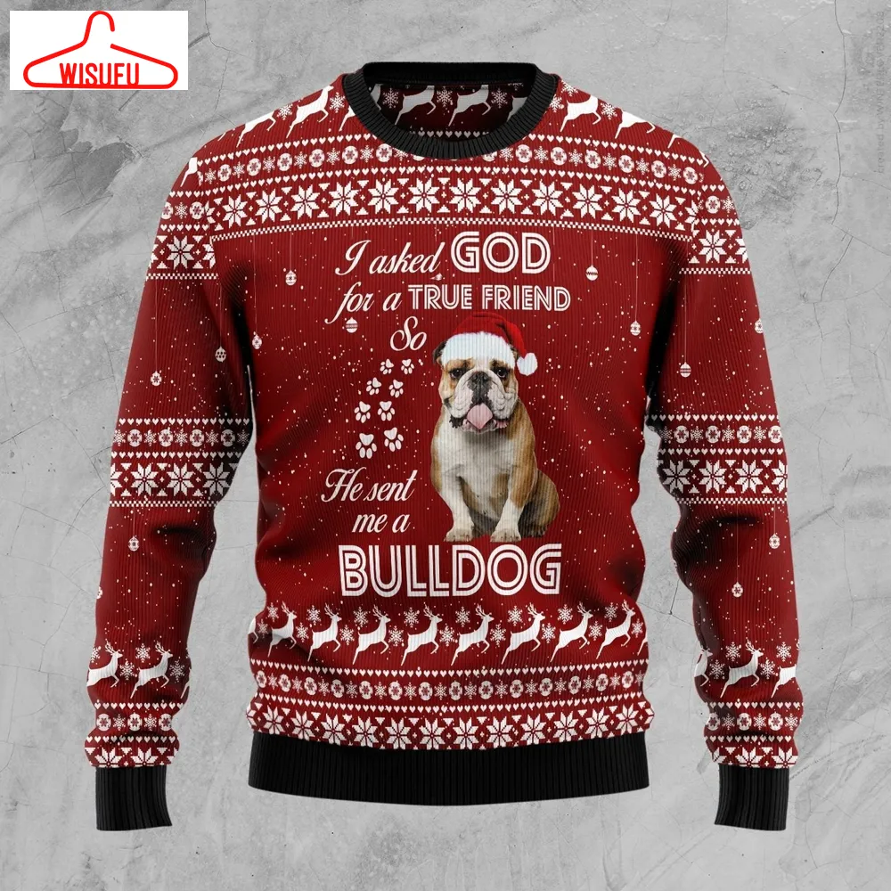 Bulldog True Friend Ugly Christmas Sweater - For Men & Women - Adult - New Winter Fashion Shirt Gift For Family