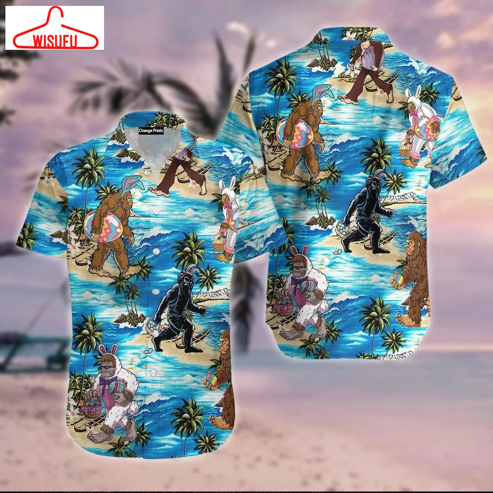 Bunny Bigfoot Surfing Sunset Summer Camping Hawaiian Shirt