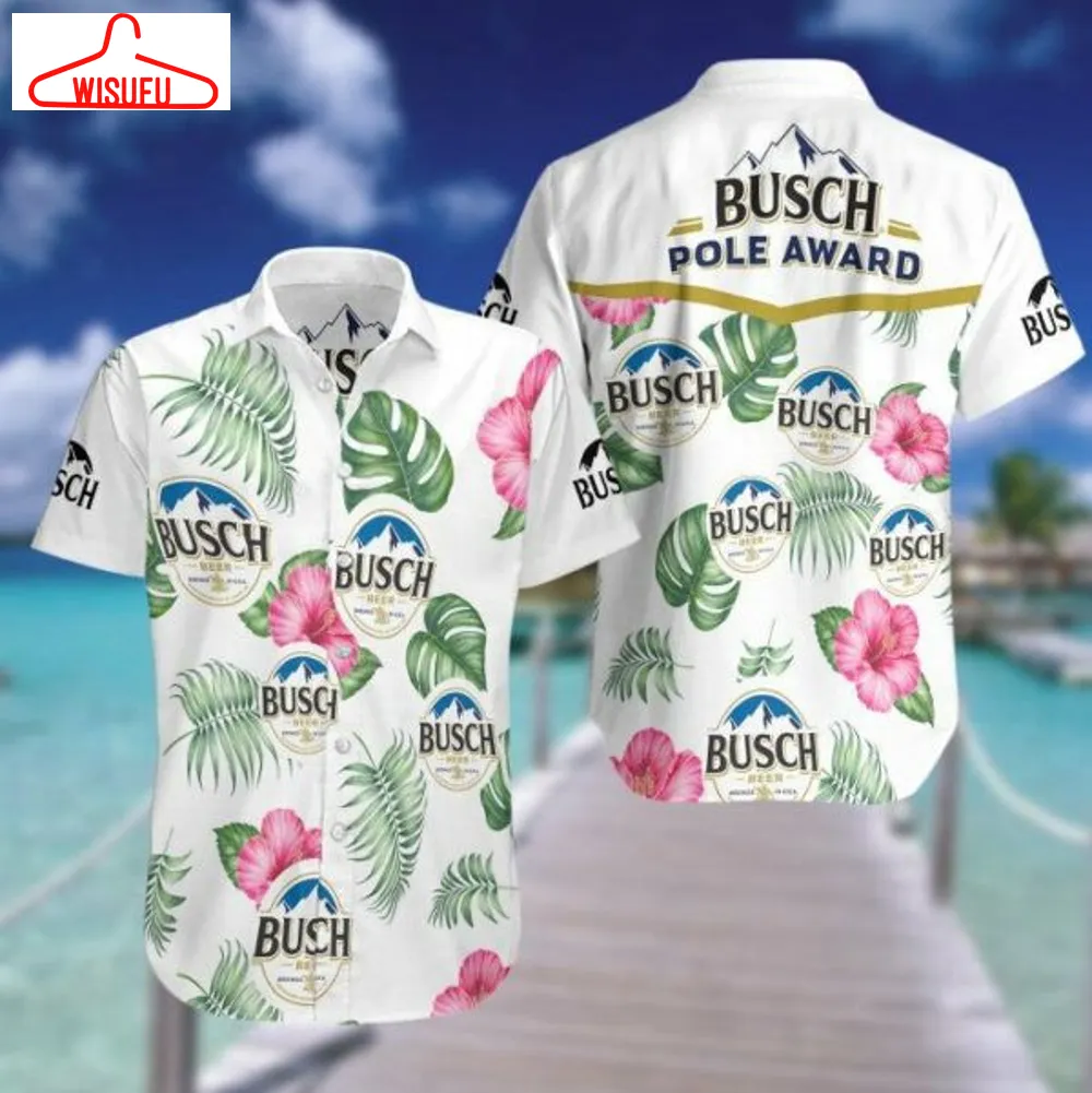 Busch Beer Hawaiian Beach 3k917 Print Short Sleeve Hawaiian Casual, New Fashion Gifts