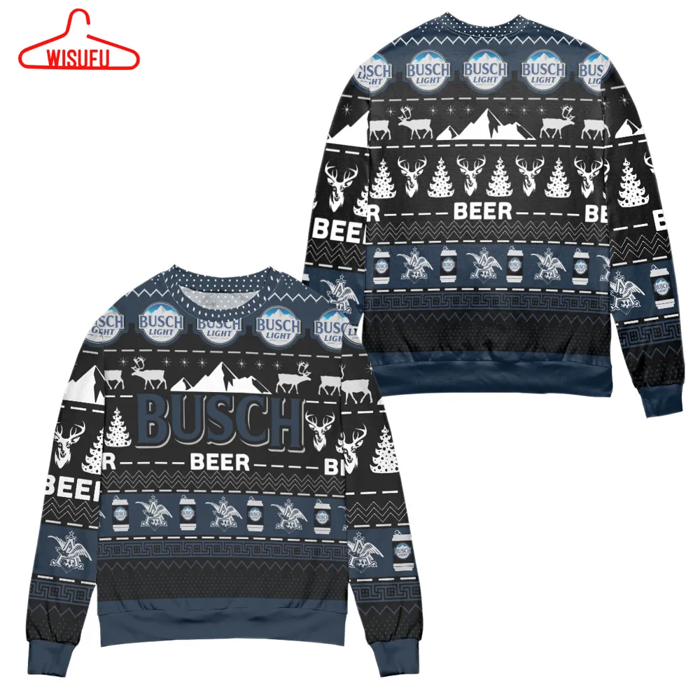 Busch Beer Reindeer Navy Pattern Ugly Christmas Sweater