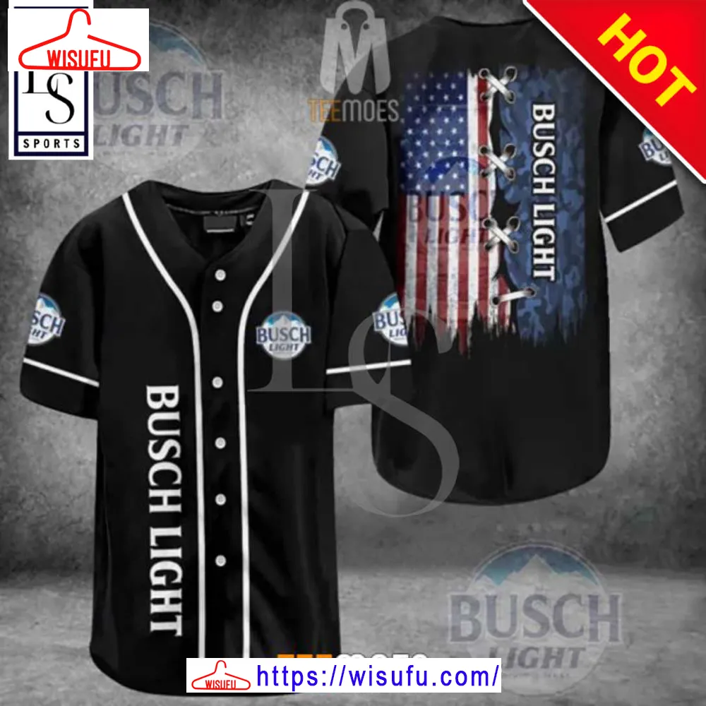 Busch Light American Flag Black Baseball Jersey, New Fashion Gifts