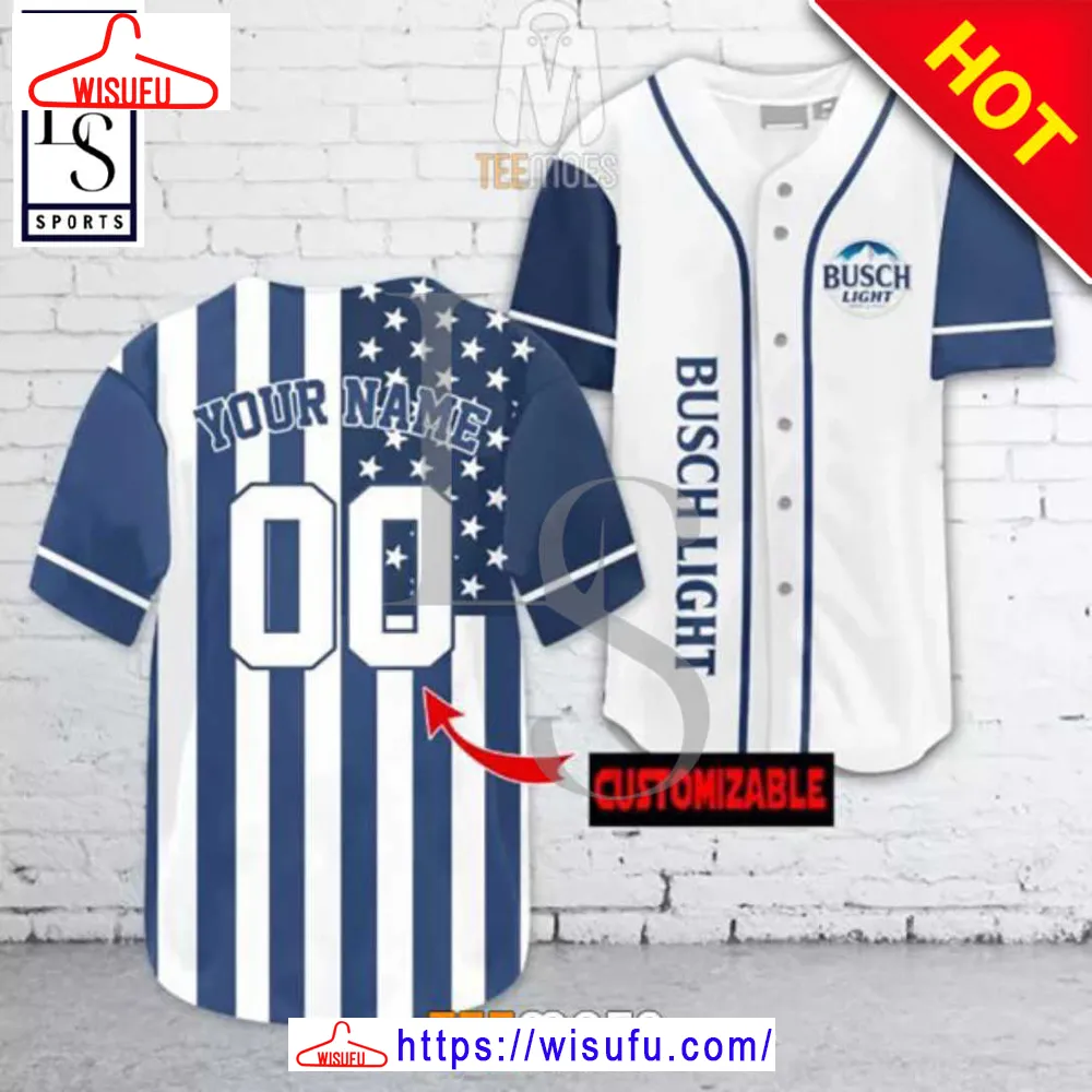 Busch Light And American Flag Personalized Baseball Jersey, New Fashion Gifts