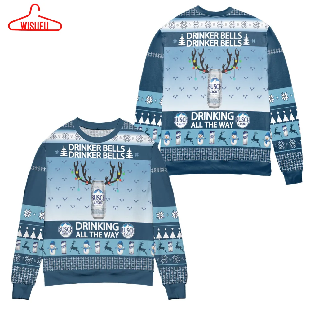 Busch Light Drinker Bells Drinking All The Way Ugly Christmas Sweater