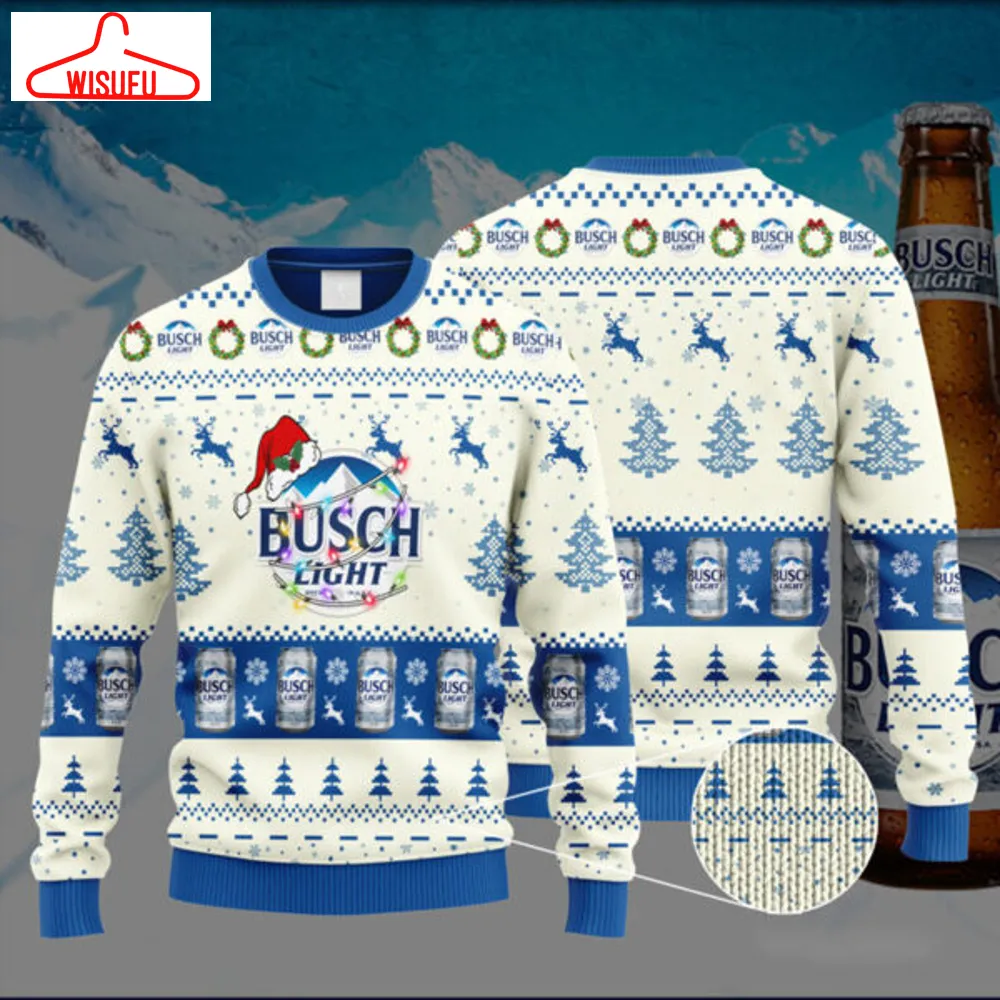 Busch Light Santa Hat Ugly Christmas Sweater