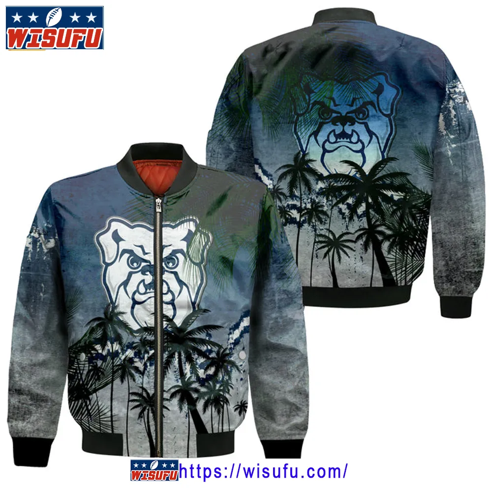 Butler Bulldogs Coconut Tree Tropical Grunge Bomber Jacket