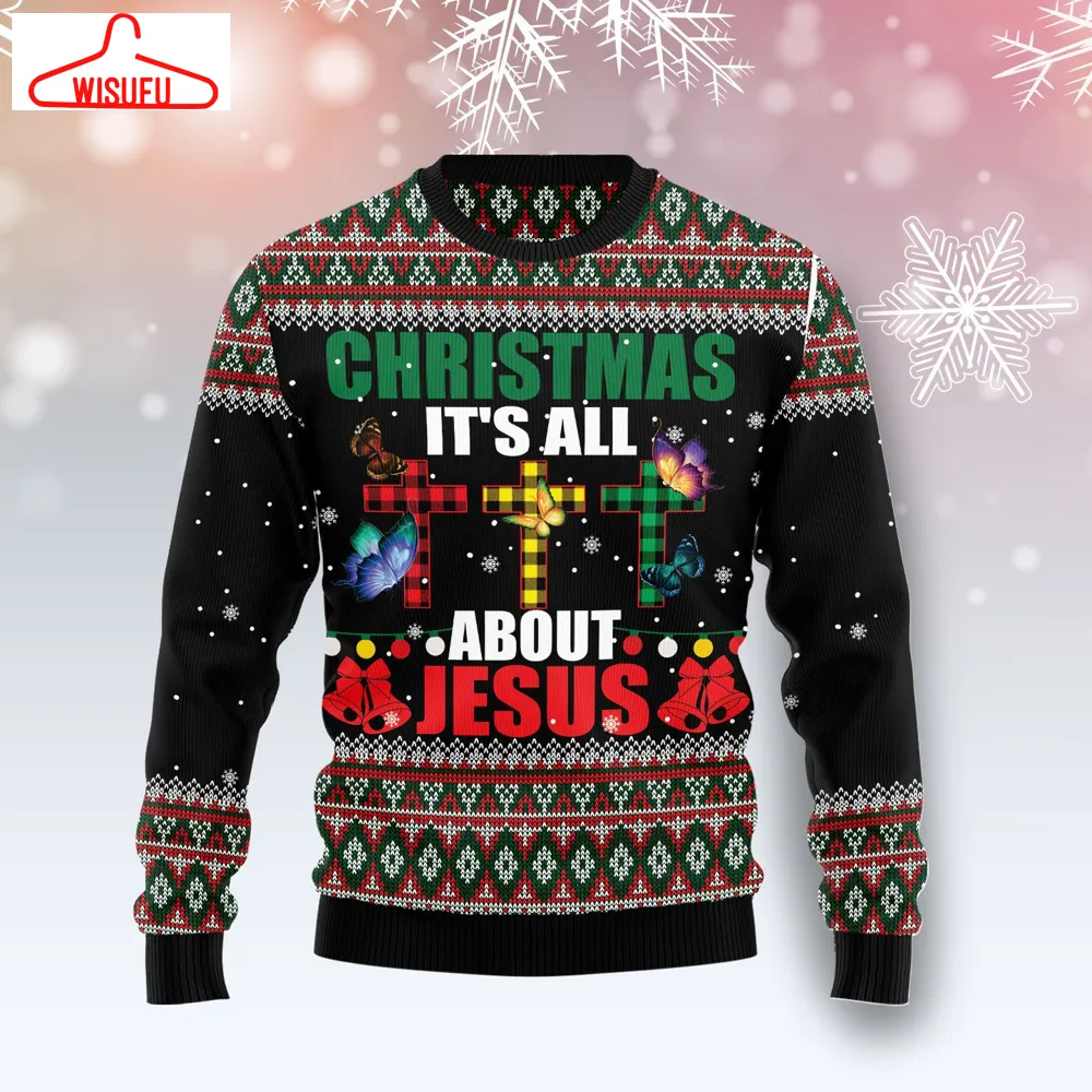 Butterfly All About Jesus Ugly Christmas Sweater - For Men & Women - Adult - New Winter Fashion Shirt Gift For Family